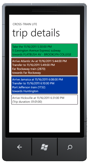 LIRR-subway search in Cross-Train for Windows Phone