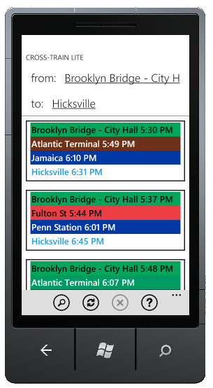 LIRR-subway search in Cross-Train for Windows Phone